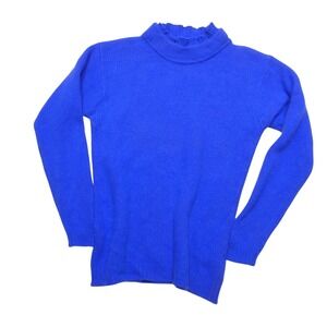 Vintage Summit Hill Sweater Womens Medium Blue Lambswool Angora Mock Neck Knit